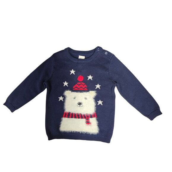 H&M Infant's Navy Pullover Sweater with White Fuzzy Polar Bear NWT 6-9 months - Picture 1 of 8